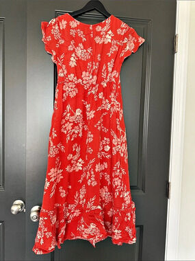 Isabel Maternity Floral Maxi Dress in Red & White